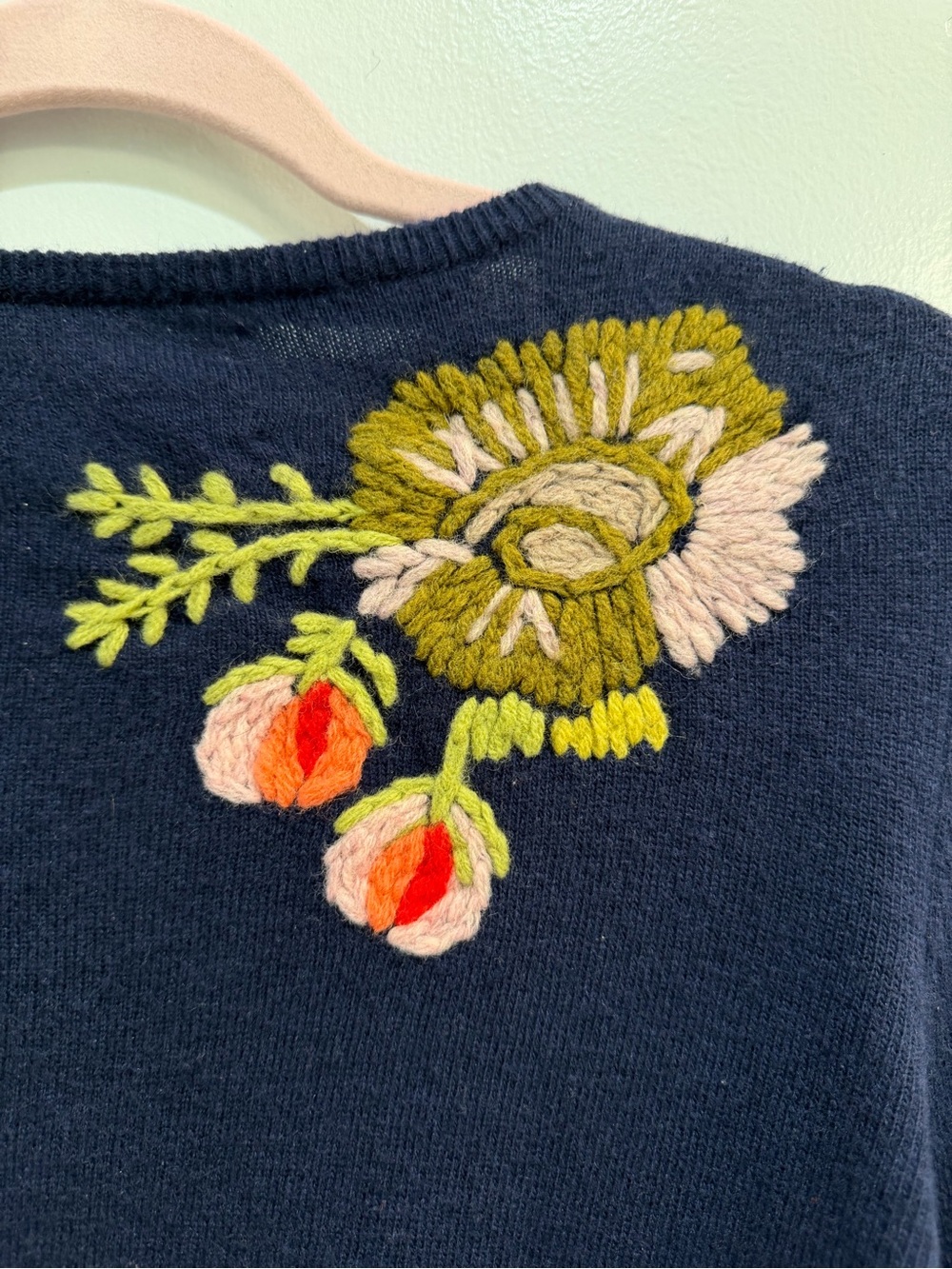 Anthropologie Anemone Bloom Embroidered Button Down Cardigan Blue Wool Twee Sz M - Picture 9 of 14